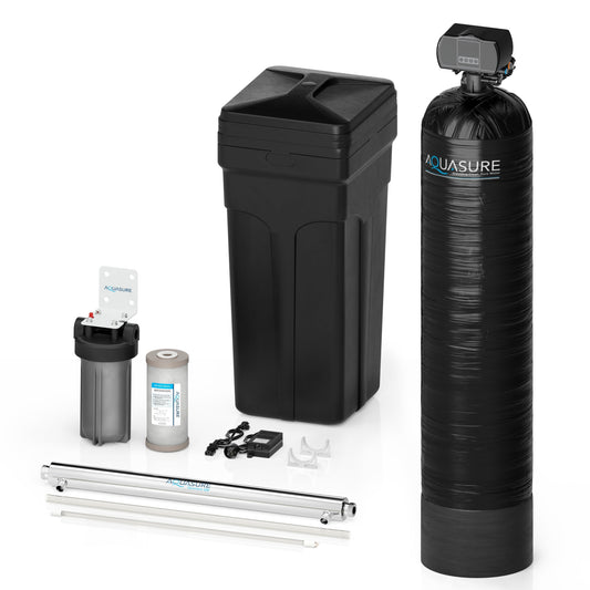 Aquasure Signature Series | 64,000 Grains Water Softener with 12 GPM Quantum UV De-Activator System and Triple Purpose Carbon Pre-Filter - AS-WSUV64D