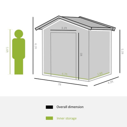 Outsunny 7' x 4' x 6' Outdoor Storage Shed - 845-030GY