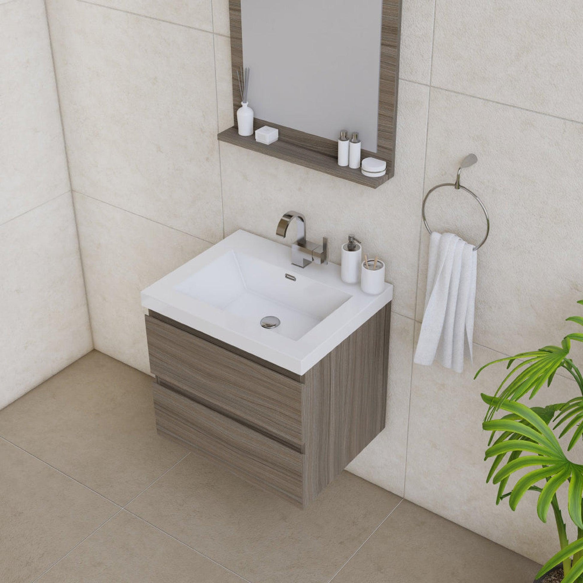 Alya Bath Paterno 24" Single Gray Modern Wall Mounted  Bathroom Vanity With Acrylic Top and Integrated Sink - AB-MOF24-G - Backyard Provider