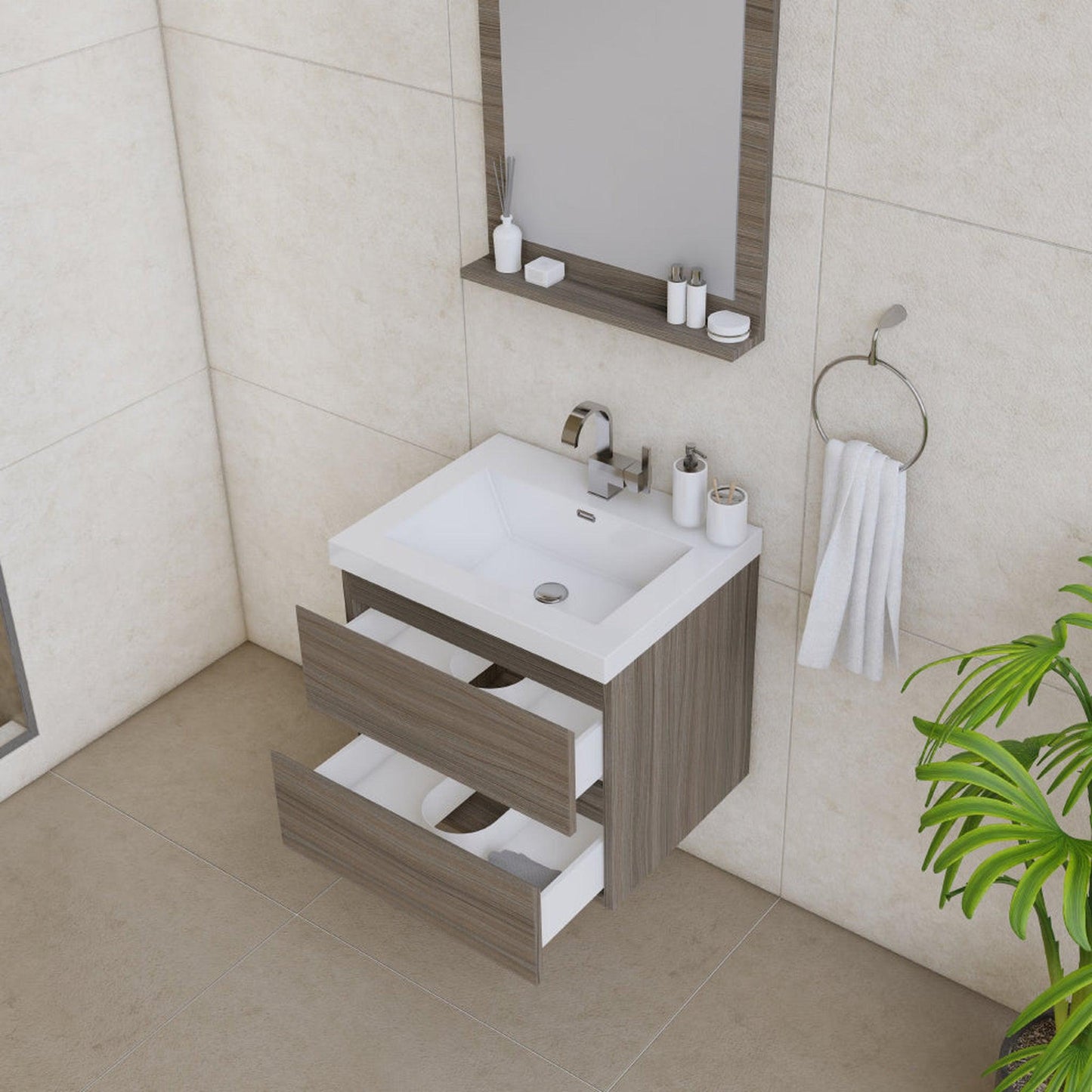 Alya Bath Paterno 24" Single Gray Modern Wall Mounted  Bathroom Vanity With Acrylic Top and Integrated Sink - AB-MOF24-G - Backyard Provider
