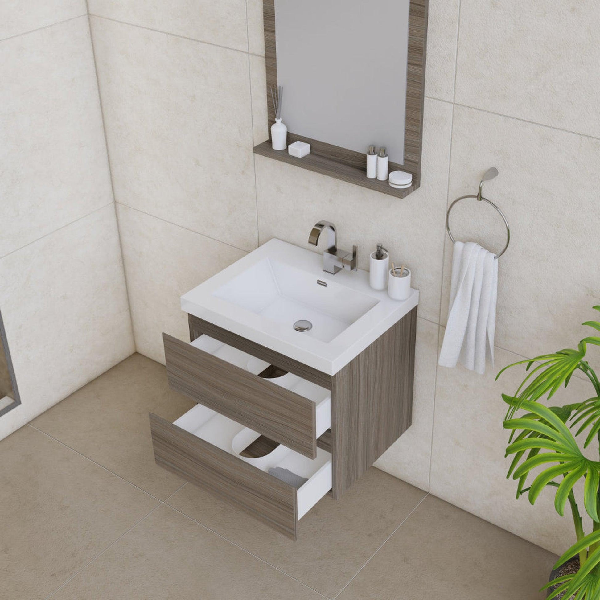 Alya Bath Paterno 24" Single Gray Modern Wall Mounted  Bathroom Vanity With Acrylic Top and Integrated Sink - AB-MOF24-G - Backyard Provider