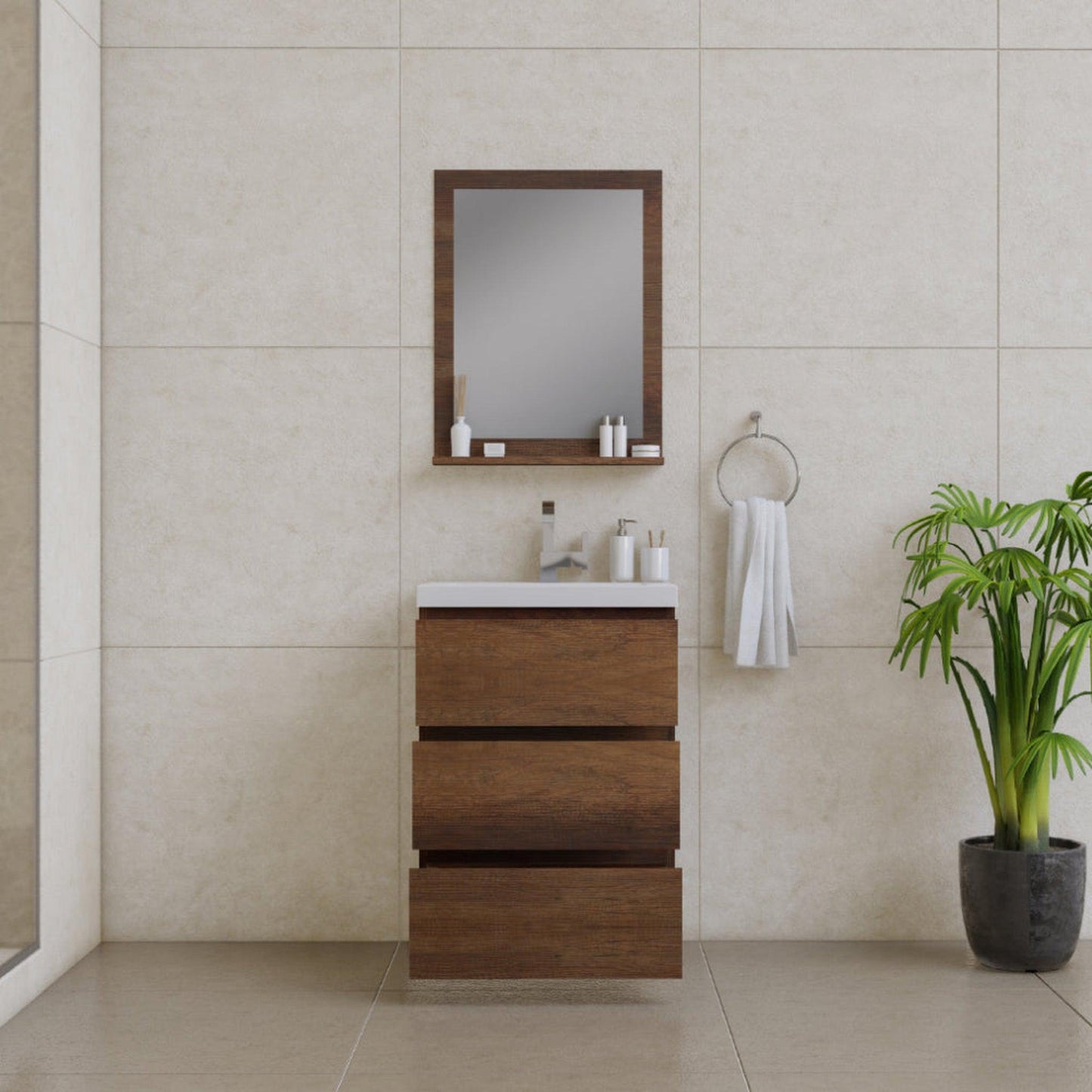 Alya Bath Paterno 24" Single Rosewood Modern Freestanding Bathroom Vanity With Acrylic Top and Integrated Sink - AB-MOA24-RW - Backyard Provider