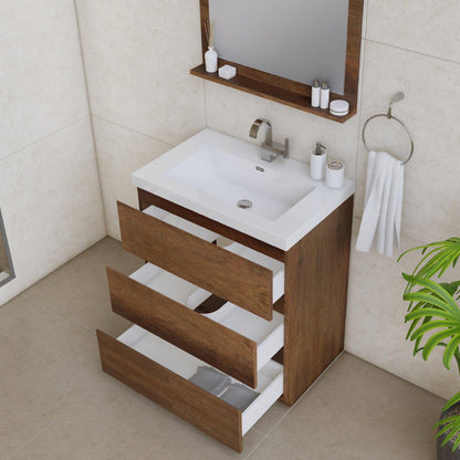Alya Bath Paterno 30" Single Rosewood  Modern Freestanding  Bathroom Vanity With Acrylic Top and Integrated Sink - AB-MOA30-RW - Backyard Provider