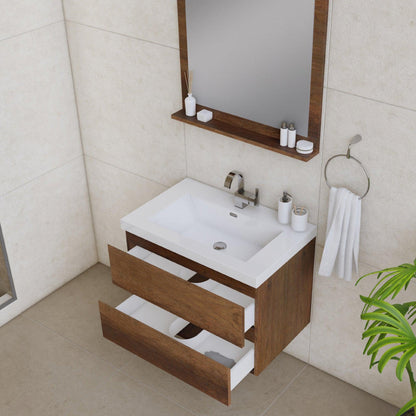 Alya Bath Paterno 30" Single Rosewood Modern Wall Mounted  Bathroom Vanity With Acrylic Top and Integrated Sink - AB-MOF30-RW - Backyard Provider