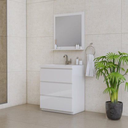 Alya Bath Paterno 30" Single White Modern Freestanding  Bathroom Vanity With Acrylic Top and Integrated Sink - AB-MOA30-W - Backyard Provider