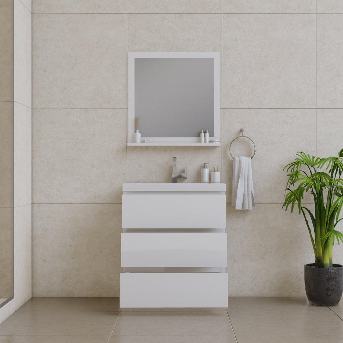 Alya Bath Paterno 30" Single White Modern Freestanding  Bathroom Vanity With Acrylic Top and Integrated Sink - AB-MOA30-W - Backyard Provider