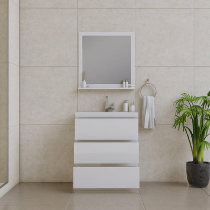 Alya Bath Paterno 30" Single White Modern Freestanding  Bathroom Vanity With Acrylic Top and Integrated Sink - AB-MOA30-W - Backyard Provider