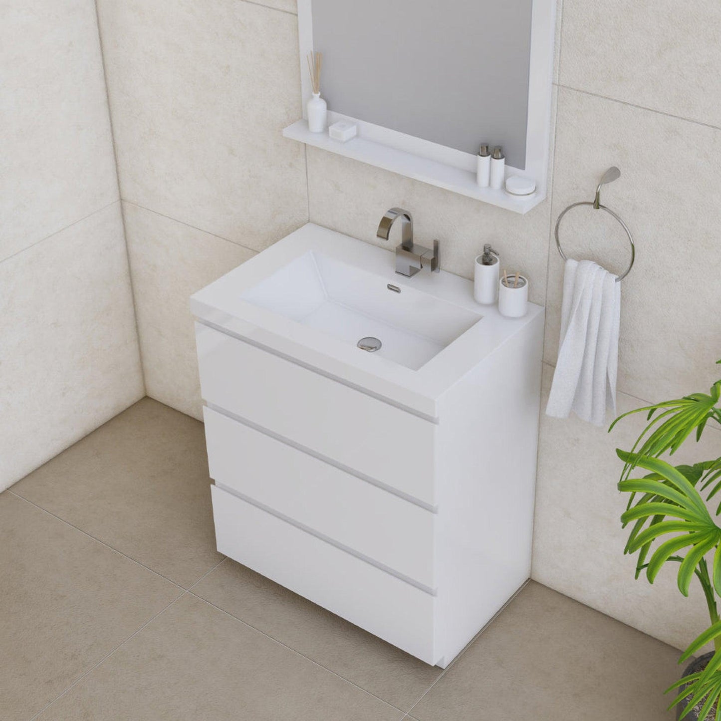 Alya Bath Paterno 30" Single White Modern Freestanding  Bathroom Vanity With Acrylic Top and Integrated Sink - AB-MOA30-W - Backyard Provider
