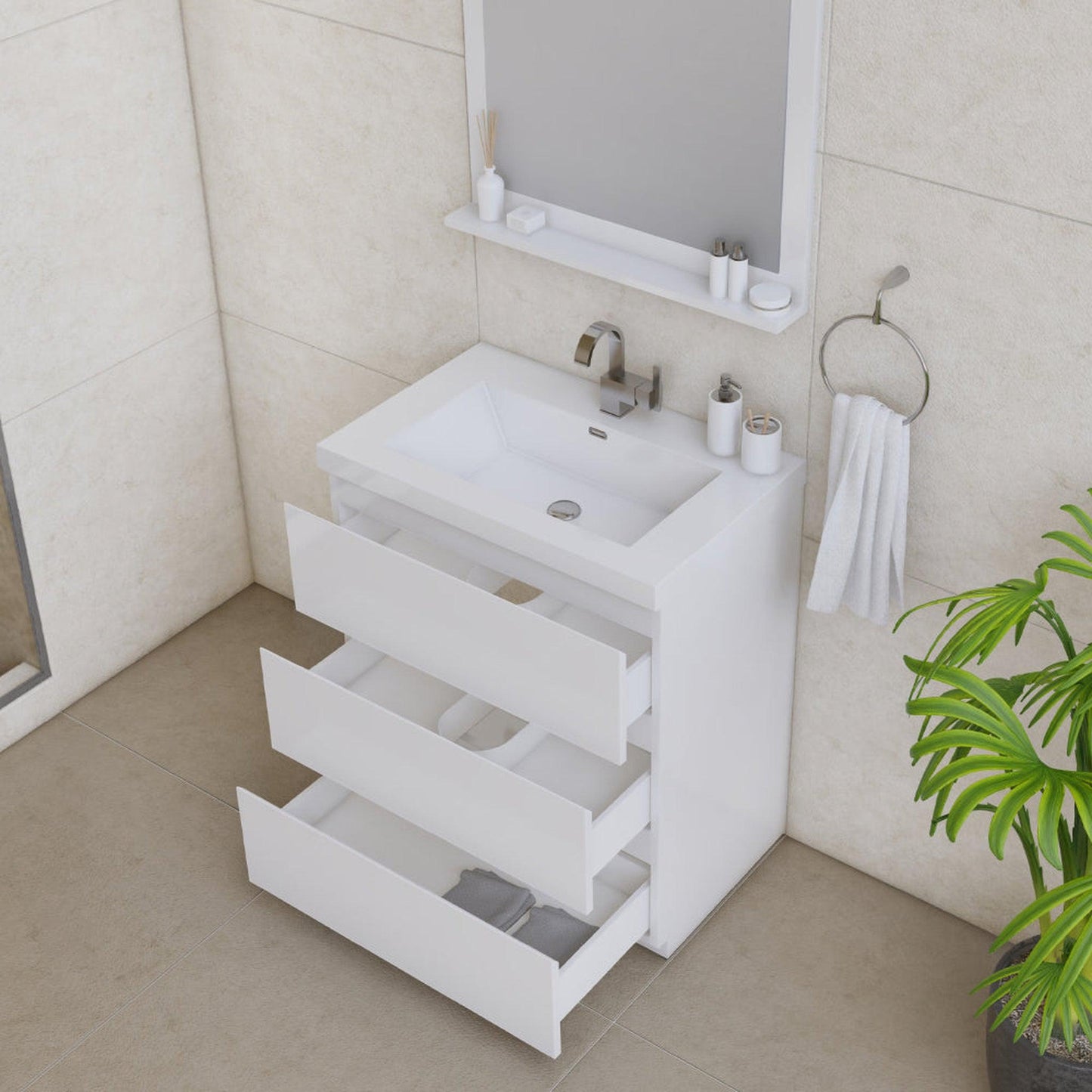 Alya Bath Paterno 30" Single White Modern Freestanding  Bathroom Vanity With Acrylic Top and Integrated Sink - AB-MOA30-W - Backyard Provider