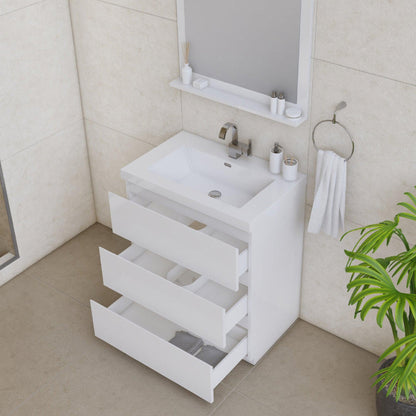 Alya Bath Paterno 30" Single White Modern Freestanding  Bathroom Vanity With Acrylic Top and Integrated Sink - AB-MOA30-W - Backyard Provider