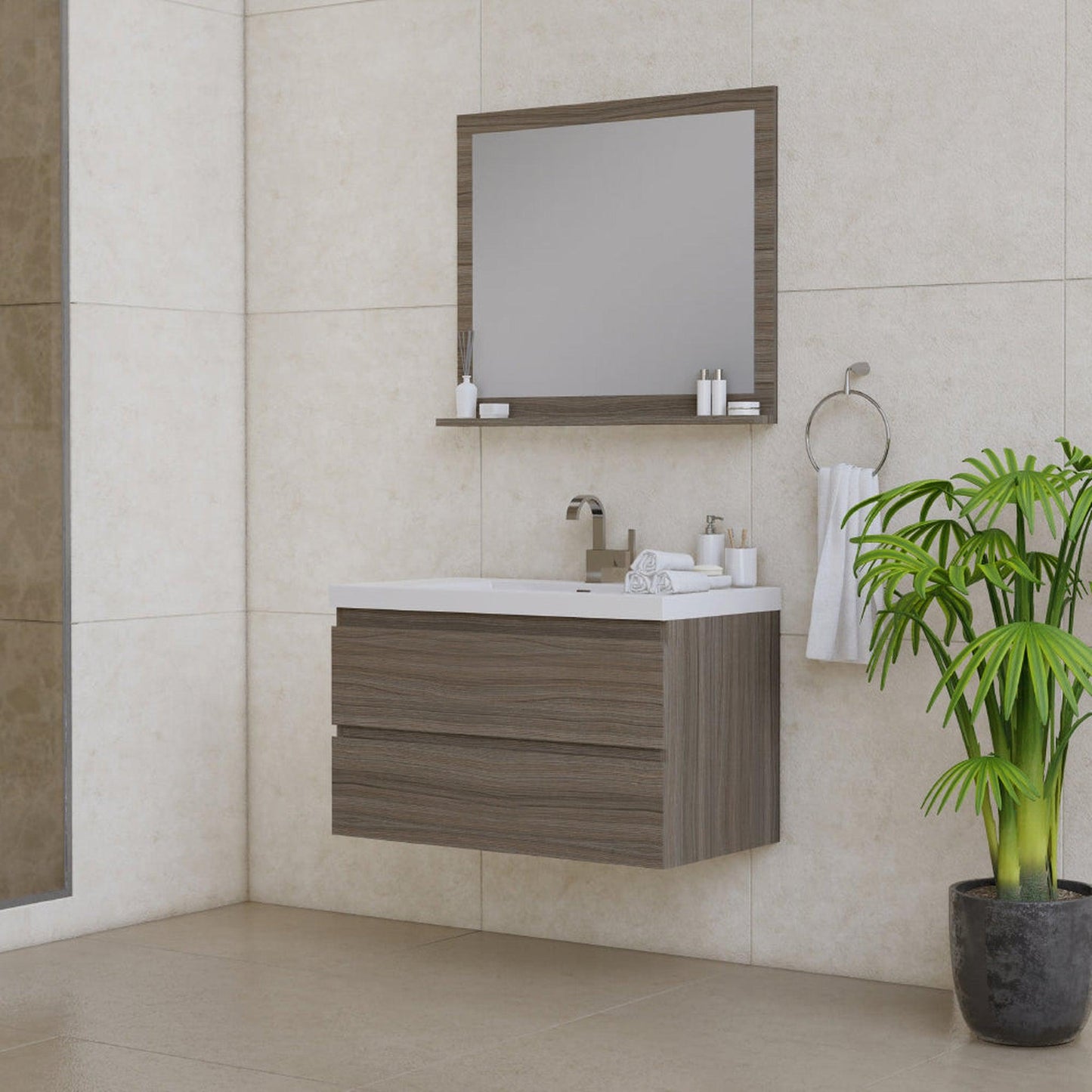 Alya Bath Paterno 36" Single Gray Modern Wall Mounted  Bathroom Vanity With Acrylic Top and Integrated Sink - AB-MOF36-G - Backyard Provider