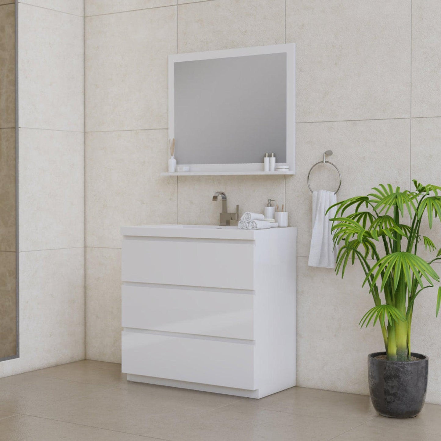 Alya Bath Paterno 36" Single White Modern Freestanding  Bathroom Vanity With Acrylic Top and Integrated Sink - AB-MOA36-W - Backyard Provider