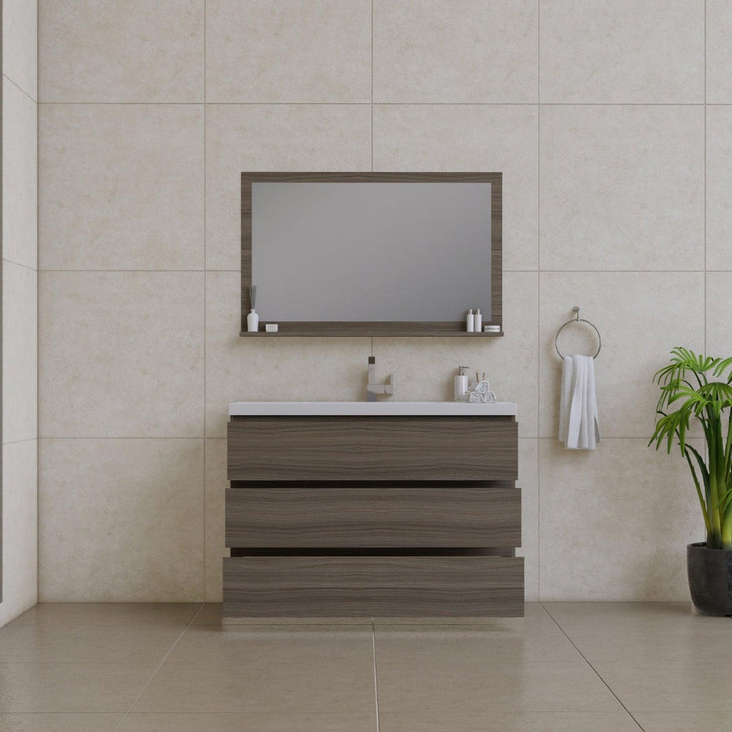 Alya Bath Paterno 48" Single Gray Modern Freestanding  Bathroom Vanity With Acrylic Top and Integrated Sink - AB-MOA48-G - Backyard Provider
