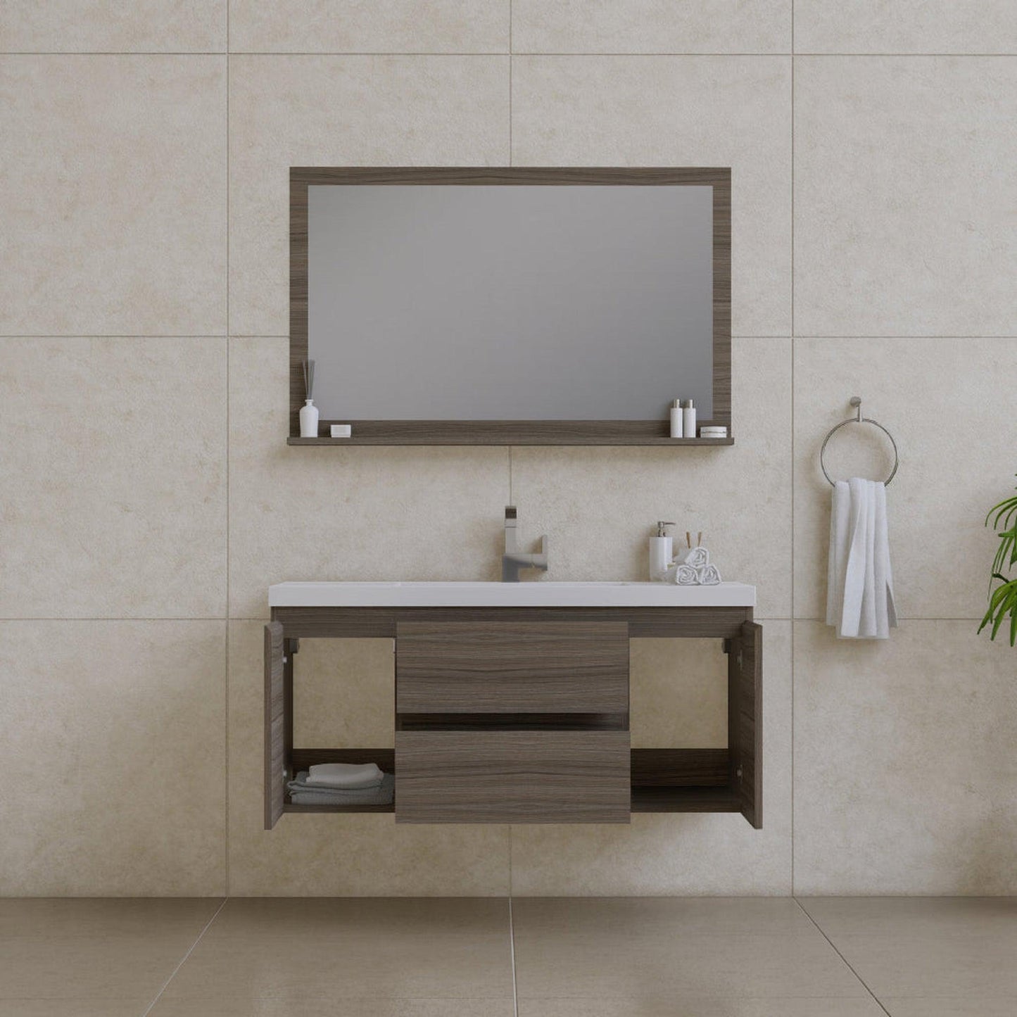 Alya Bath Paterno 48" Single Gray Modern Wall Mounted  Bathroom Vanity With Acrylic Top and Integrated Sink - AB-MOF48-G - Backyard Provider