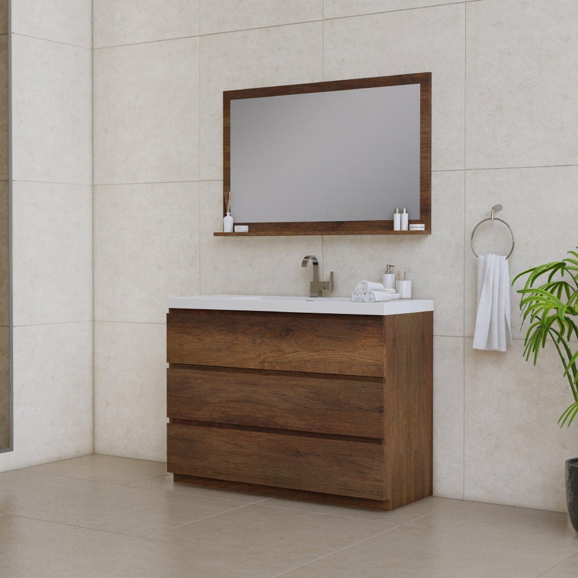 Alya Bath Paterno 48" Single Rosewood Modern Freestanding  Bathroom Vanity With Acrylic Top and Integrated Sink - AB-MOA48-RW - Backyard Provider