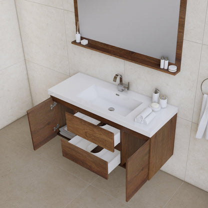 Alya Bath Paterno 48" Single Rosewood Modern Wall Mounted  Bathroom Vanity With Acrylic Top and Integrated Sink - AB-MOF48-RW - Backyard Provider
