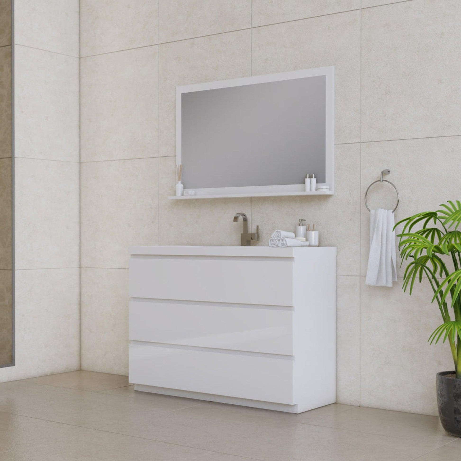 Alya Bath Paterno 48"  Single White Modern Freestanding Bathroom Vanity With Acrylic Top and Integrated Sink - AB-MOA48-W - Backyard Provider