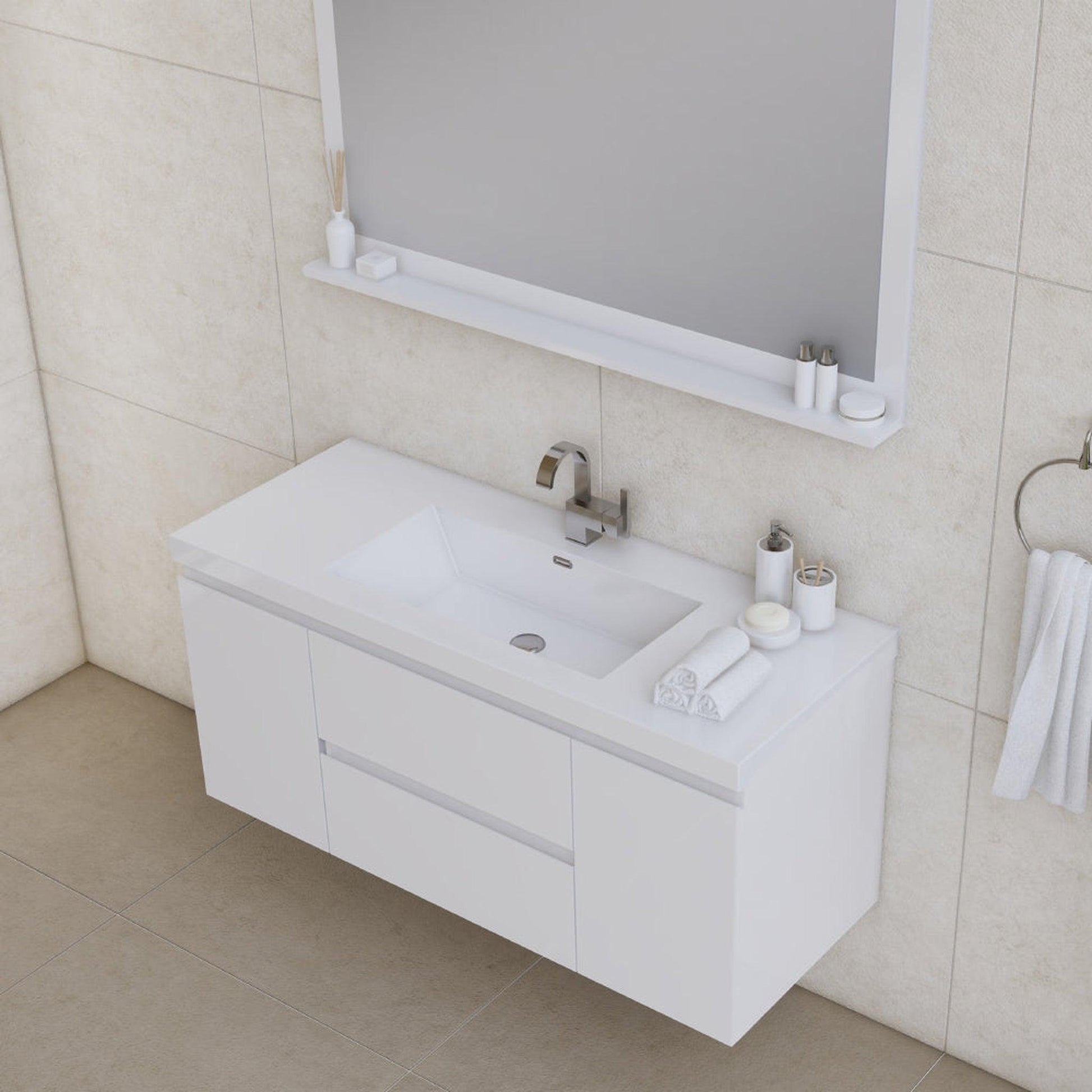 Alya Bath Paterno 48" Single White Modern Wall Mounted  Bathroom Vanity With Acrylic Top and Integrated Sink - AB-MOF48-W - Backyard Provider