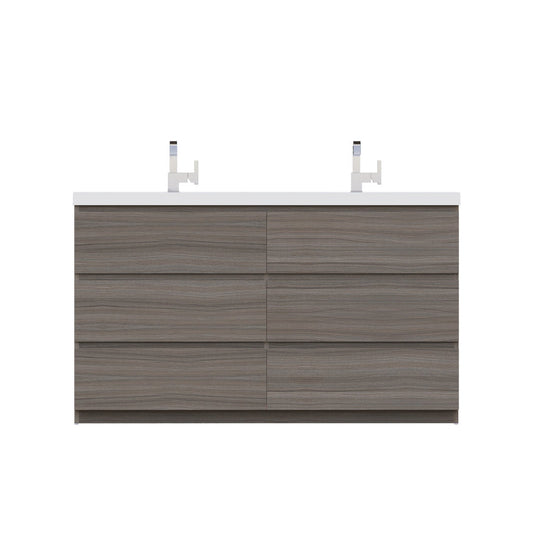 Alya Bath Paterno 60" Double Gray Modern Freestanding  Bathroom Vanity With Acrylic Top and Integrated  Sink - AB-MOA60D-G - Backyard Provider