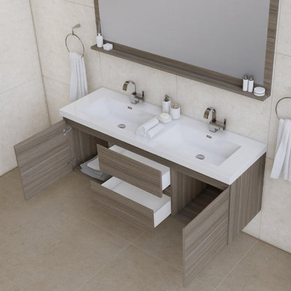 Alya Bath Paterno 60" Double Gray Modern Wall Mounted Bathroom Vanity With Acrylic Top and Integrated Sink - AB-MOF60D-G - Backyard Provider