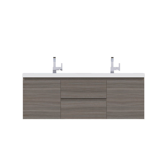 Alya Bath Paterno 60" Double Gray Modern Wall Mounted Bathroom Vanity With Acrylic Top and Integrated Sink - AB-MOF60D-G - Backyard Provider