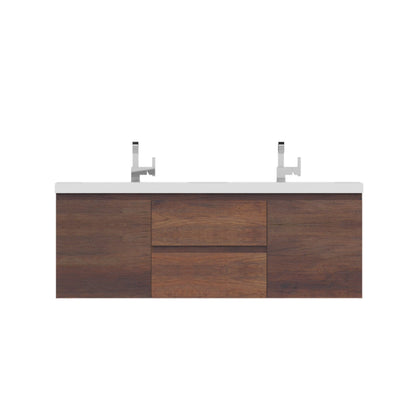 Alya Bath Paterno 60" Double Rosewood Modern Wall Mounted  Bathroom Vanity With Acrylic Top and Integrated Sink - AB-MOF60D-RW - Backyard Provider