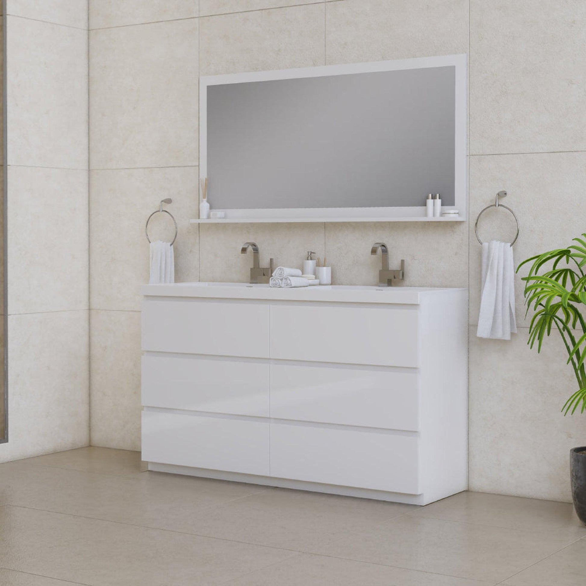 Alya Bath Paterno 60" Double White Modern Freestanding  Bathroom Vanity With Acrylic Top and Integrated Sink - AB-MOA60D-W - Backyard Provider