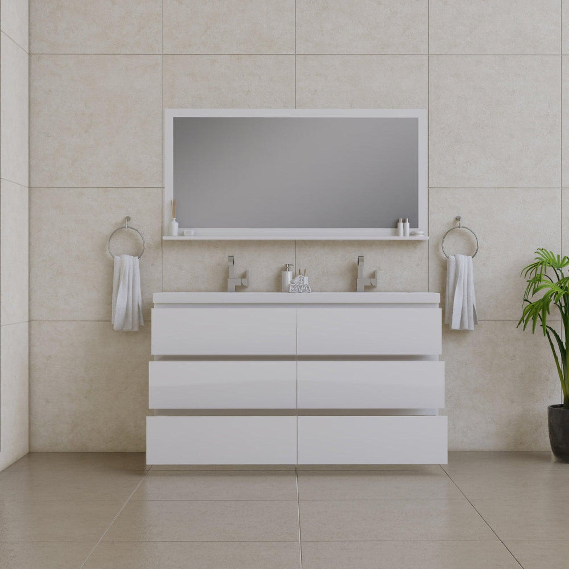 Alya Bath Paterno 60" Double White Modern Freestanding  Bathroom Vanity With Acrylic Top and Integrated Sink - AB-MOA60D-W - Backyard Provider