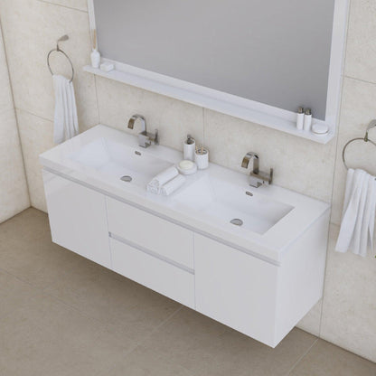 Alya Bath Paterno 60" Double White Modern Wall Mounted  Bathroom Vanity With Acrylic Top and Integrated Sink - AB-MOF60D-W - Backyard Provider