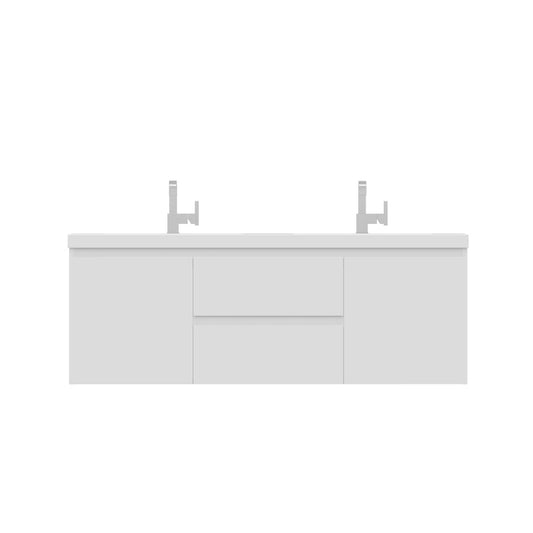 Alya Bath Paterno 60" Double White Modern Wall Mounted  Bathroom Vanity With Acrylic Top and Integrated Sink - AB-MOF60D-W - Backyard Provider