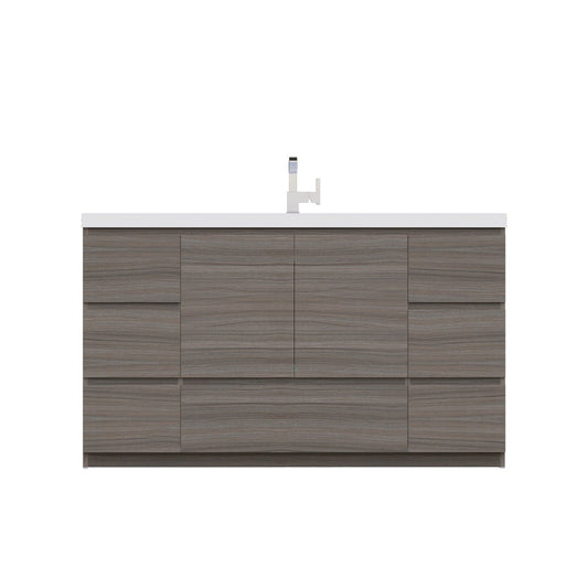 Alya Bath Paterno 60" Single Gray Modern Freestanding Single Bathroom Vanity With Acrylic Top and Integrated  Sink - AB-MOA60S-G - Backyard Provider