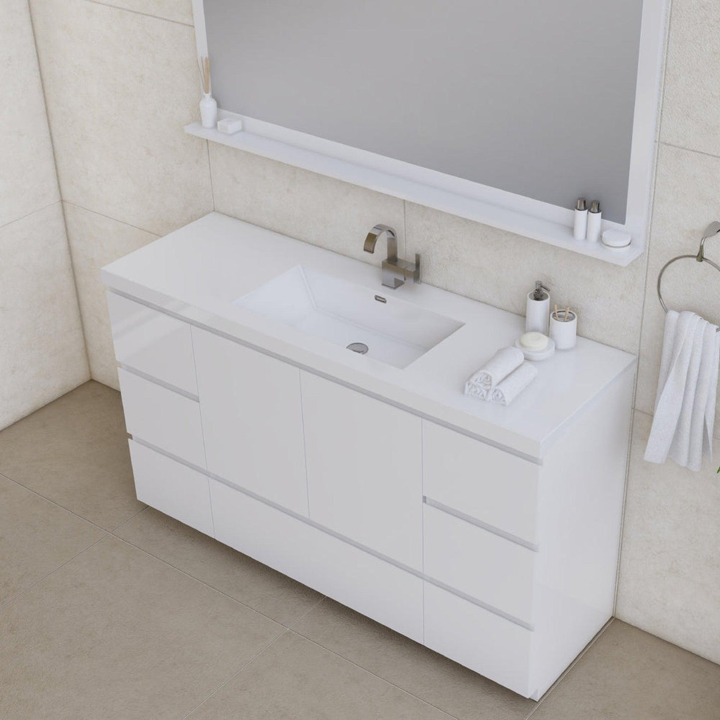 Alya Bath Paterno 60" Single White Modern Freestanding  Bathroom Vanity With Acrylic Top and Integrated Sink - AB-MOA60S-W - Backyard Provider