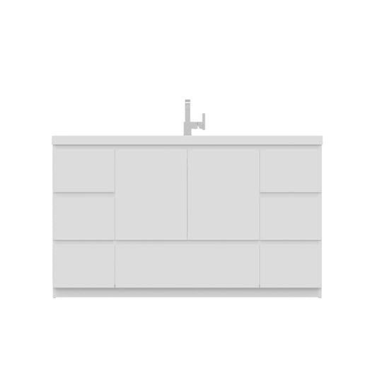 Alya Bath Paterno 60" Single White Modern Freestanding  Bathroom Vanity With Acrylic Top and Integrated Sink - AB-MOA60S-W - Backyard Provider