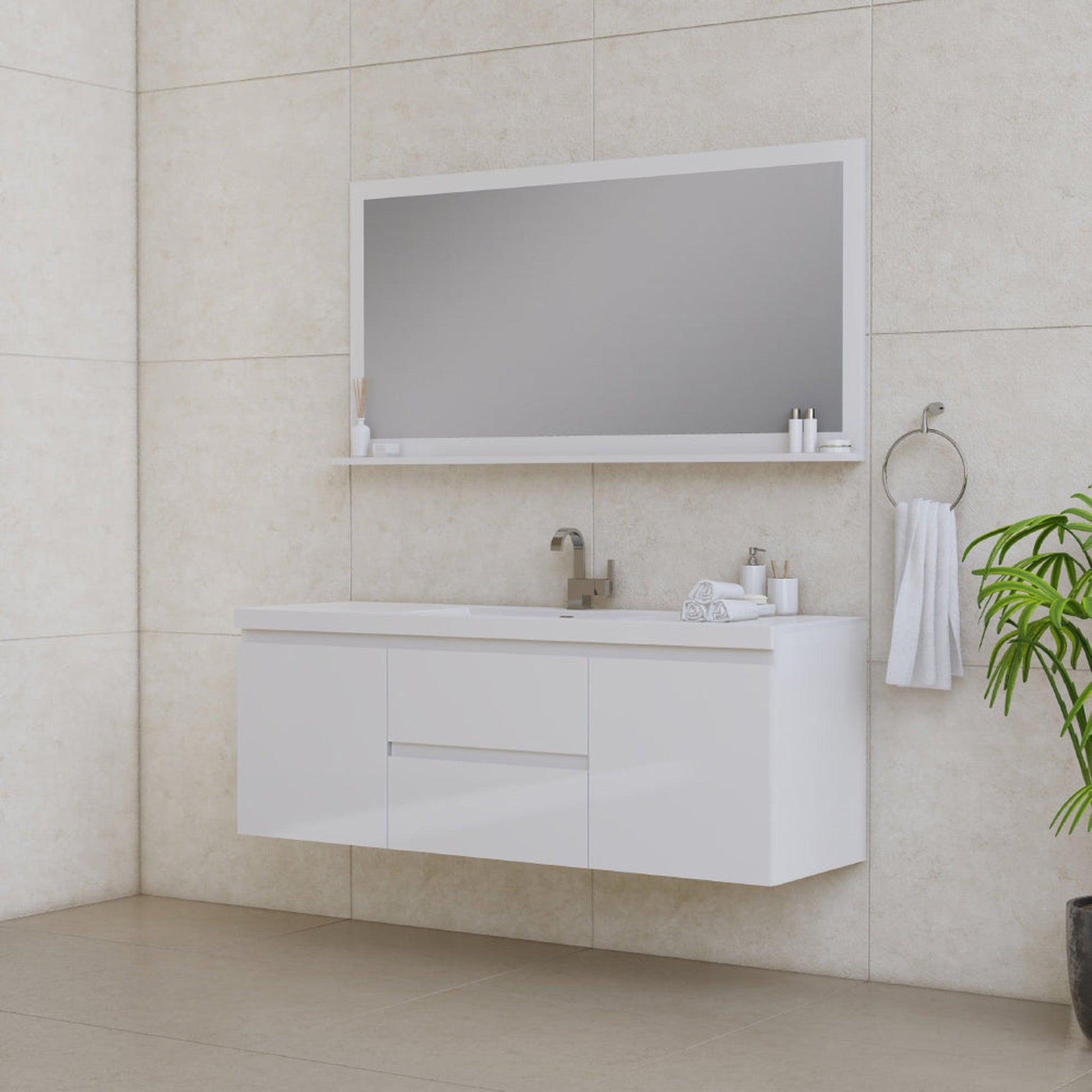Alya Bath Paterno 60" Single White Modern Wall Mounted  Bathroom Vanity With Acrylic Top and Integrated Sink - AB-MOF60S-W - Backyard Provider
