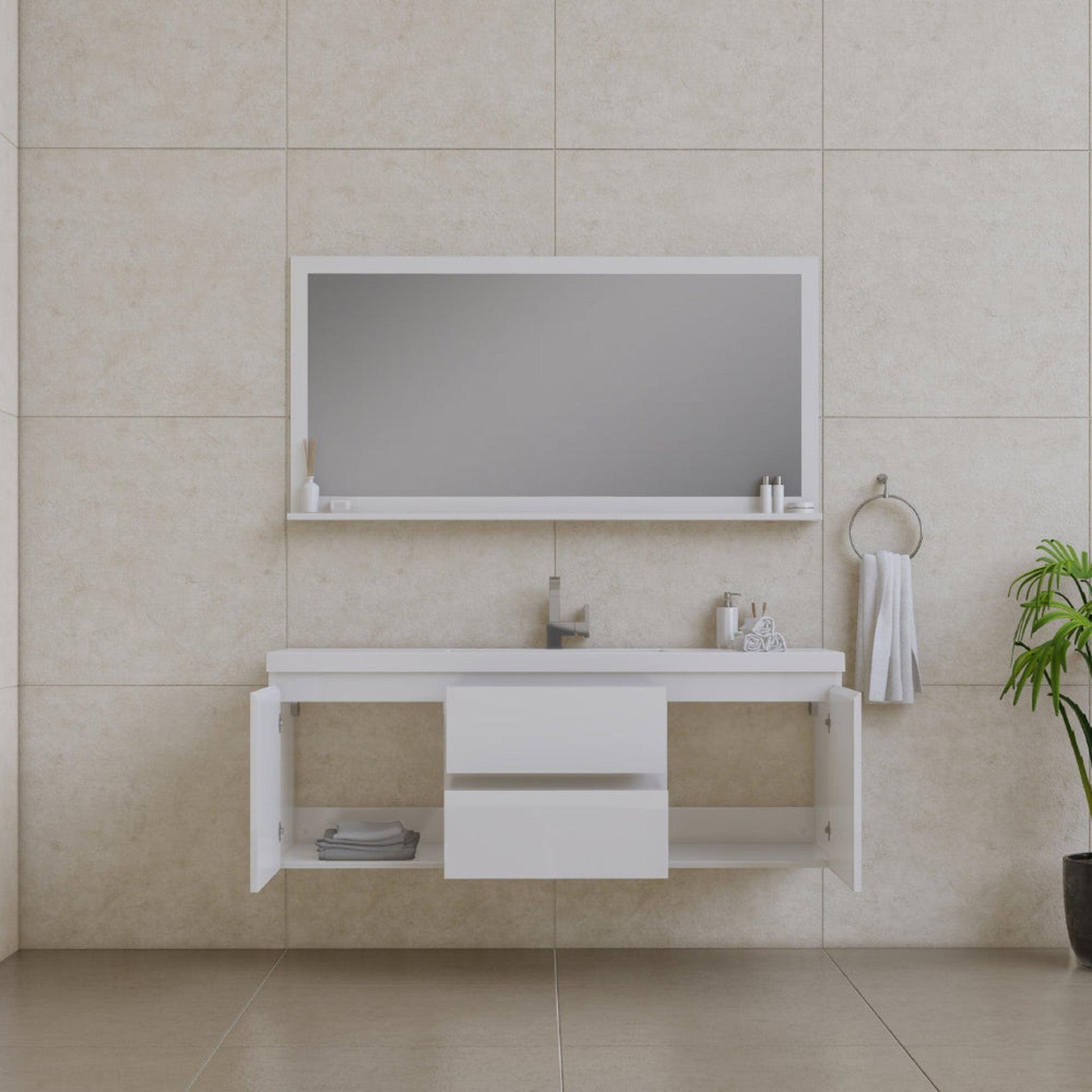 Alya Bath Paterno 60" Single White Modern Wall Mounted  Bathroom Vanity With Acrylic Top and Integrated Sink - AB-MOF60S-W - Backyard Provider