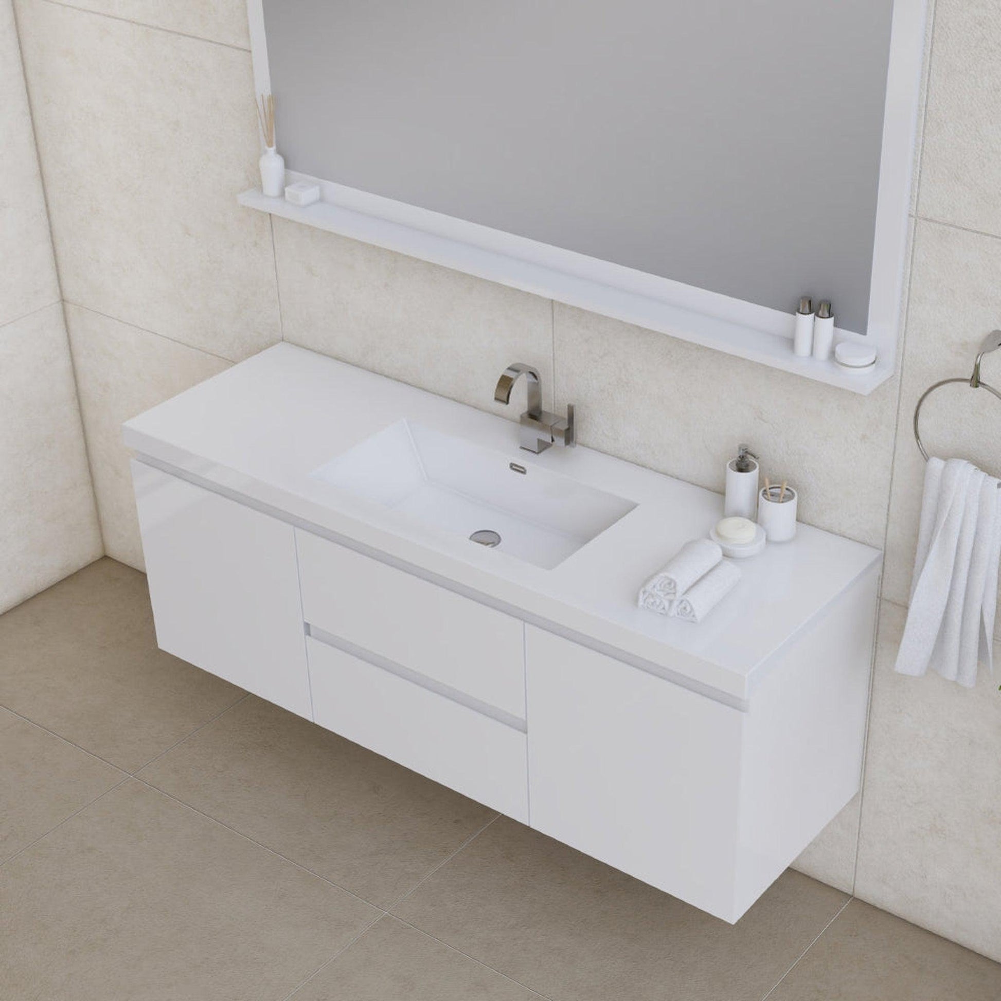 Alya Bath Paterno 60" Single White Modern Wall Mounted  Bathroom Vanity With Acrylic Top and Integrated Sink - AB-MOF60S-W - Backyard Provider
