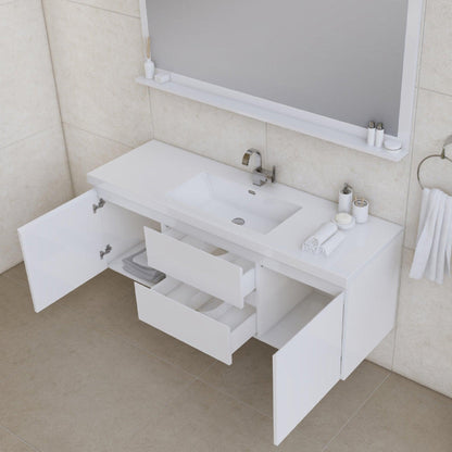 Alya Bath Paterno 60" Single White Modern Wall Mounted  Bathroom Vanity With Acrylic Top and Integrated Sink - AB-MOF60S-W - Backyard Provider