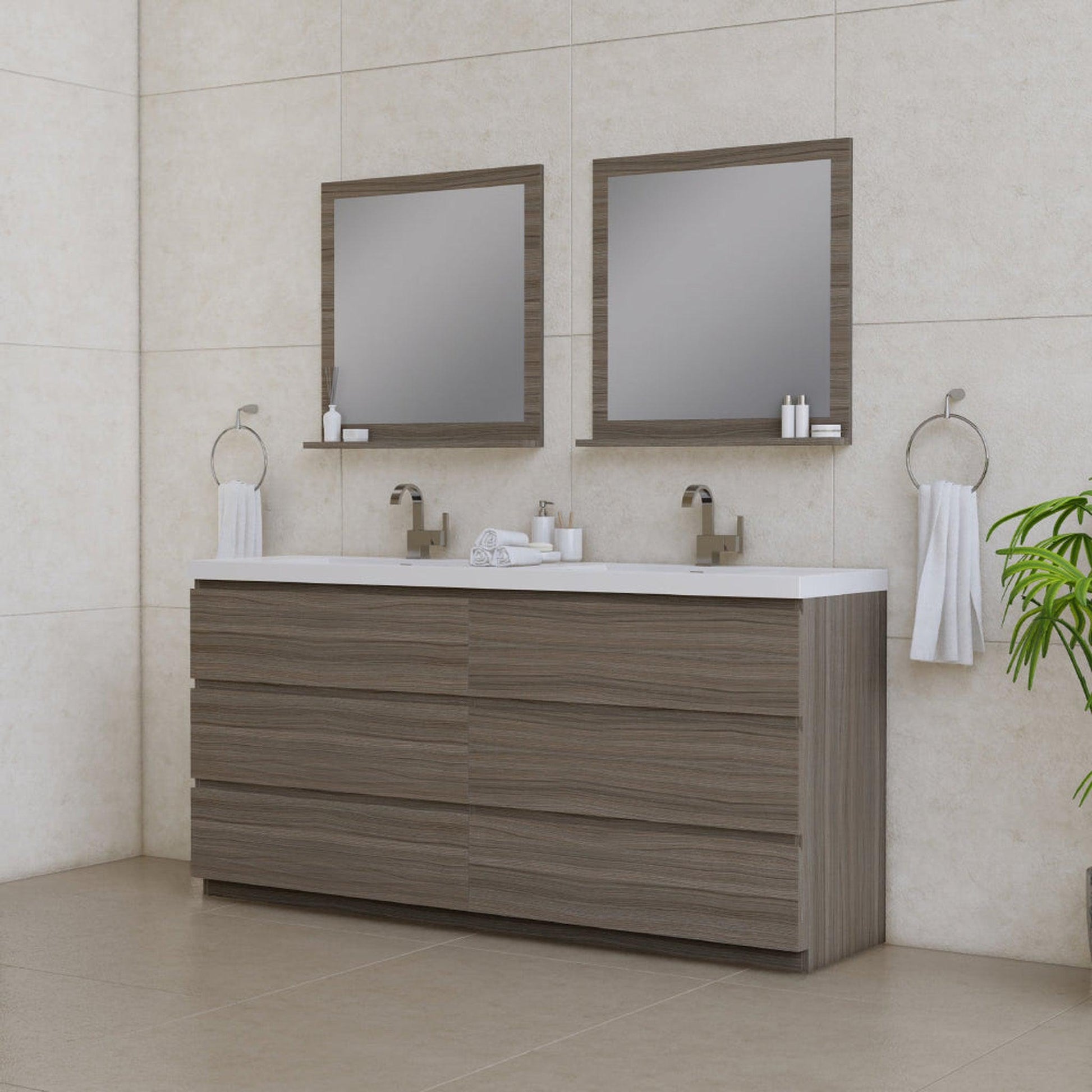 Alya Bath Paterno 72" Double Gray Modern Freestanding  Bathroom Vanity With Acrylic Top and Integrated  Sink - AB-MOA72D-G - Backyard Provider