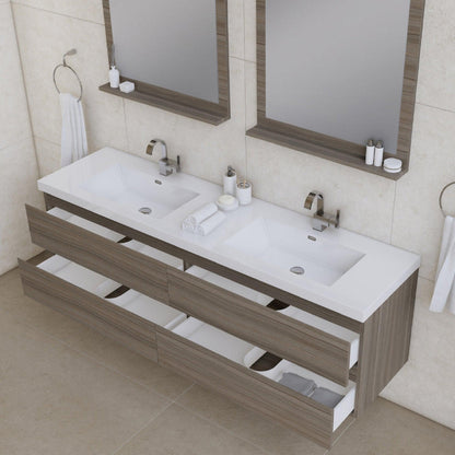 Alya Bath Paterno 72" Double Gray Modern Wall Mounted  Bathroom Vanity With Acrylic Top and Integrated Sink - AB-MOF72D-G - Backyard Provider