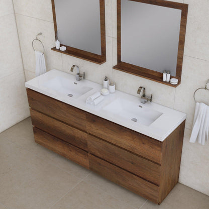 Alya Bath Paterno 72" Double Rosewood Modern Freestanding  Bathroom Vanity With Acrylic Top and Integrated Sink - AB-MOA72D-RW - Backyard Provider