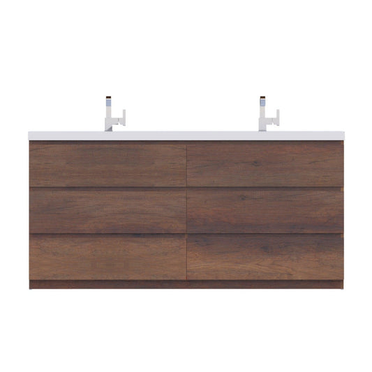 Alya Bath Paterno 72" Double Rosewood Modern Freestanding  Bathroom Vanity With Acrylic Top and Integrated Sink - AB-MOA72D-RW - Backyard Provider