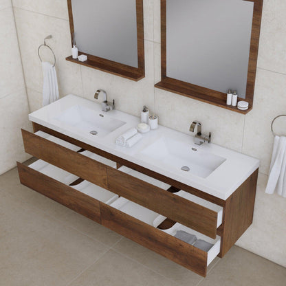 Alya Bath Paterno 72" Double Rosewood Modern Wall Mounted  Bathroom Vanity With Acrylic Top and Integrated Sink - AB-MOF72D-RW - Backyard Provider