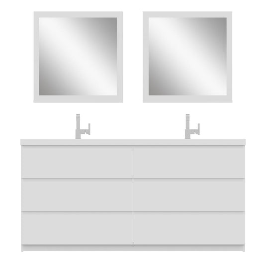 Alya Bath Paterno 72" Double White Modern Freestanding  Bathroom Vanity With Acrylic Top and Integrated Sink - AB-MOA72D-W - Backyard Provider