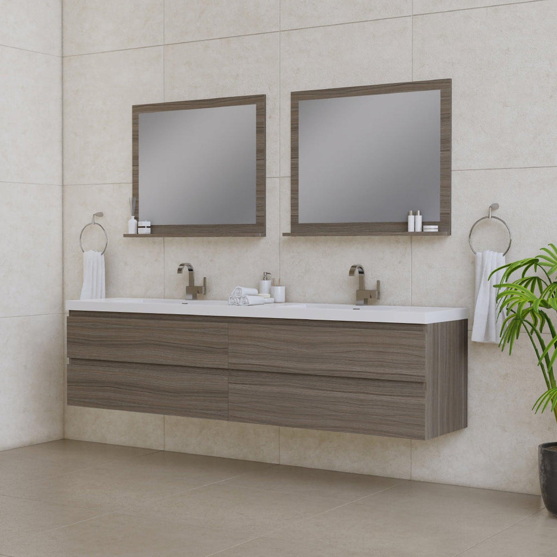 Alya Bath Paterno 84" Double Gray Modern Wall Mounted  Bathroom Vanity With Acrylic Top and Integrated Sink - AB-MOF84D-G - Backyard Provider