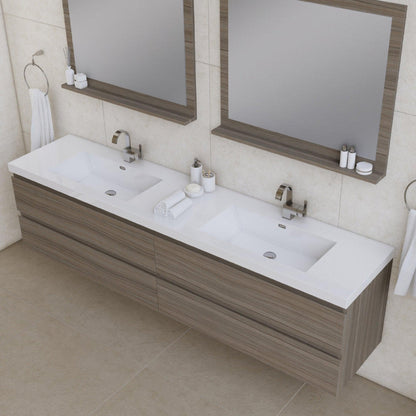 Alya Bath Paterno 84" Double Gray Modern Wall Mounted  Bathroom Vanity With Acrylic Top and Integrated Sink - AB-MOF84D-G - Backyard Provider