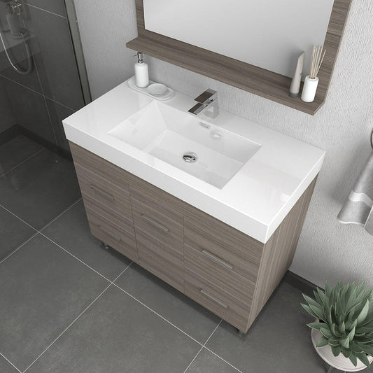 Alya Bath Ripley  39" Single Gray Modern Freestanding  Bathroom Vanity With Integrated Acrylic Top, Acrylic Sink and Wall Mounted Mirror - AT-8041-G+AT-36-M-G - Backyard Provider