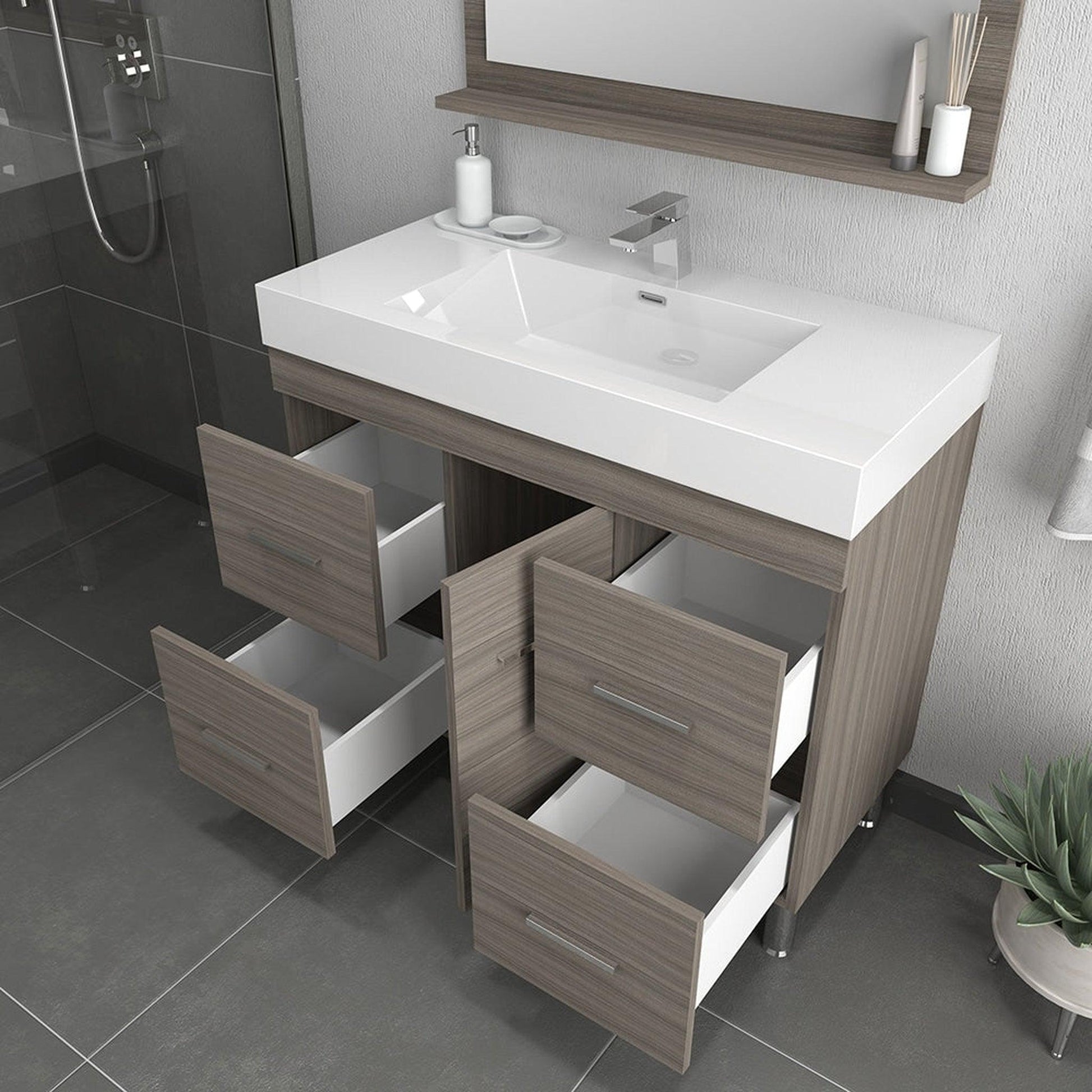 Alya Bath Ripley  39" Single Gray Modern Freestanding  Bathroom Vanity With Integrated Acrylic Top, Acrylic Sink and Wall Mounted Mirror - AT-8041-G+AT-36-M-G - Backyard Provider