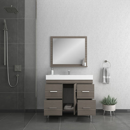 Alya Bath Ripley  39" Single Gray Modern Freestanding  Bathroom Vanity With Integrated Acrylic Top, Acrylic Sink and Wall Mounted Mirror - AT-8041-G+AT-36-M-G - Backyard Provider
