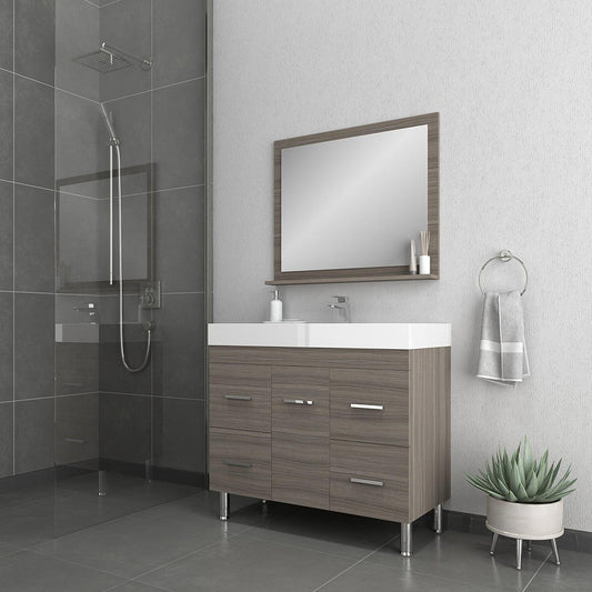 Alya Bath Ripley  39" Single Gray Modern Freestanding  Bathroom Vanity With Integrated Acrylic Top, Acrylic Sink and Wall Mounted Mirror - AT-8041-G+AT-36-M-G - Backyard Provider