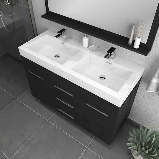 Alya Bath Ripley 48" Double Black Modern Freestanding  Bathroom Vanity With Integrated Acrylic Top, Acrylic Sink and Wall Mounted Mirror - AT-8048-B-D+AT-48-M-B - Backyard Provider